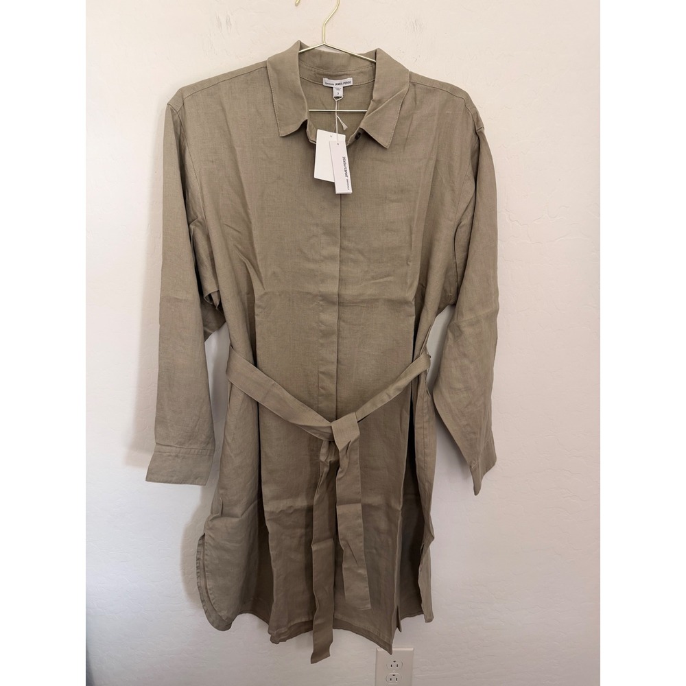 James Perse Standard 100% Linen Shirt Dress Khaki Size L NEW Lagenlook Coastal